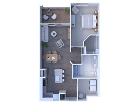 Floor plan for 1 bed, 1 bath, 825 sqft